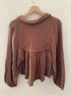 Free People We The Free Silver Lining cotton gauze babydoll shirt thumbnail 5