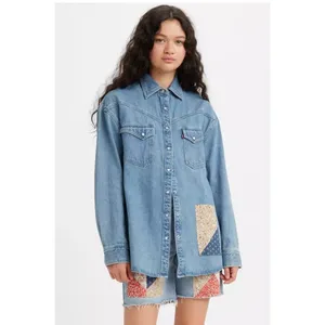 Levi's Premium Dorsey Patchwork Western Shirt Sm Pearl Snaps NWT Oversized Baggy thumbnail 2