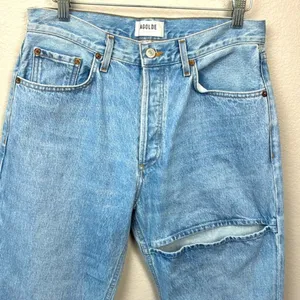 Agolde Lana Slice Jeans Wide/Straight Leg High Rise Light Blue Denim 28 thumbnail 4