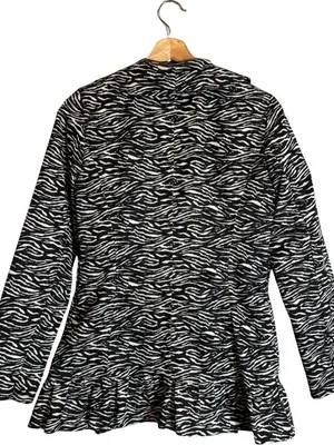 Sandro Studio Zebra Print Ruffle Jacket Women's Small Black White Designer Fun thumbnail 4