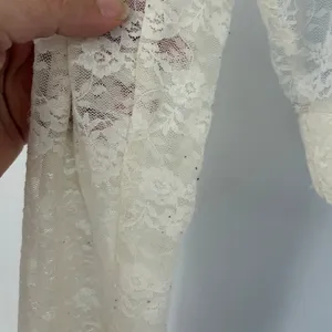 Y2K Sheer Lace Crop Top Sz XL Cream Festival Coquette Long Sleeve Fairy Grunge thumbnail 7