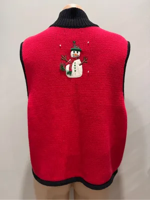 Bechamel Christmas Tree Vest Sweater Snowman Medium Red Black Winter thumbnail 3