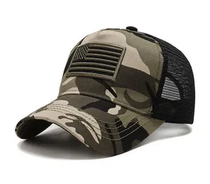 Camo/Black American Flag Hat - Tactical Military Snap Back Trucker Baseball Cap thumbnail 1