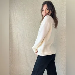 Vintage White Cable Knit Button Up Cardigan Sweater thumbnail 14