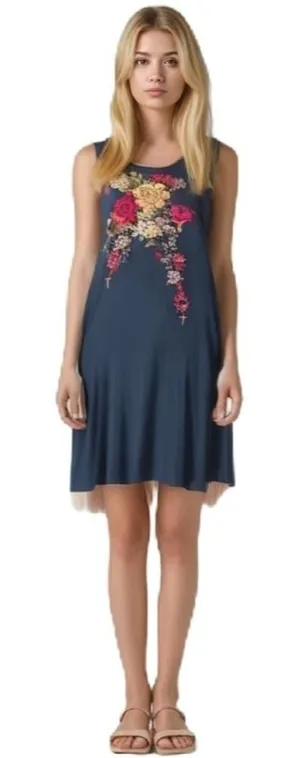 Krista Lee Cold Shoulder Sleeves Boho Embroidered Floral Dress Size Large thumbnail 1
