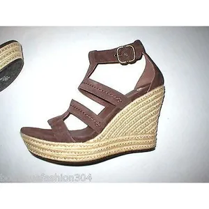Authentic New Womens 9 9.5 10 UGG Wedge Sandals Platform Raffia Dark Brown Shoes thumbnail 3