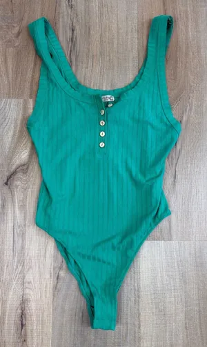 Free People Intimately Ribbed Henley Bodysuit Green Sleeveless XS Fits Like Med thumbnail 1