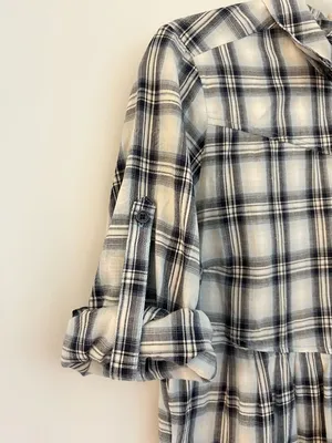 Free People Plaid Western Floral Accent Button Up Tunic Top Boho Preppy Size 12 thumbnail 10