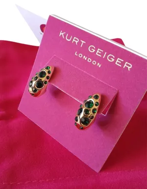 Kurt Geiger Gold Green Pave CZ Dome Hoop Earrings thumbnail 1
