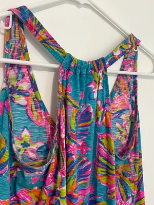 LILLY PULITZER Minka Trapeze Tank Top Sea Blue Summer Haze Pink Tropical Floral thumbnail 13