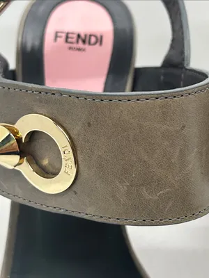 Fendi Auth Taupe Leather Block Heel Slingback Sandals Shoes **Size 37/US 7**🔥🔥 thumbnail 10