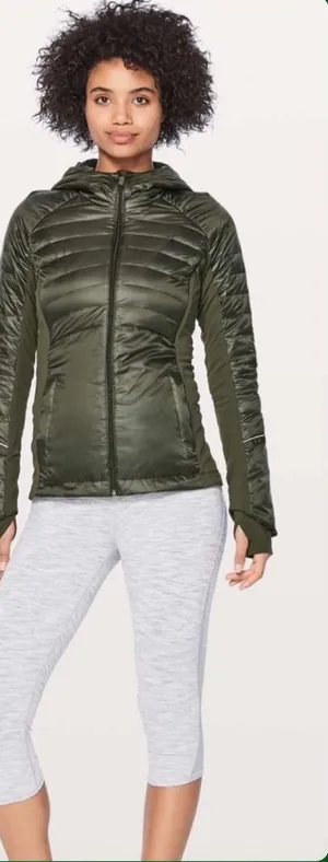 Lululemon down for a run jacket size 6 olive green thumbnail 1