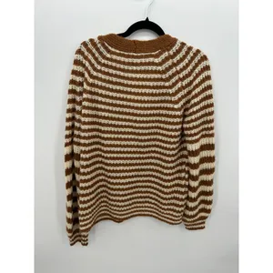 FORE Striped Chunky Knit‎ Cardigan Womens L Brown Cream Grandpa Cozy thumbnail 2