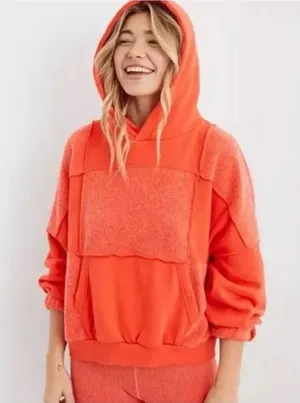 AERIE Orange Patchwork Hoodie thumbnail 1