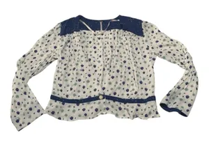 Free people size small long sleeve top mixed media g Navy White Patterned Blouse thumbnail 1