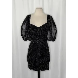 ZARA Chiffon Black Polka Dot Ruched Mini Dress Black Gray Party Blogger‎ Small thumbnail 2