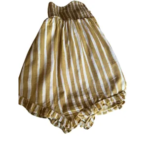 Anthropologie XS Smocked Mini Skirt Mustard Stripe Boho Beach Cover Up Pockets thumbnail 9