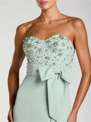 Mac Duggal 2395 Green Strapless Embellished Bustier Gown with Bow sz 2 thumbnail 2