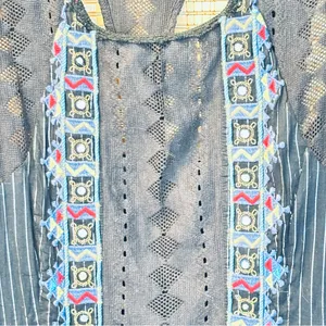 Free People Water Lilly RARE black metallic pinstripe crotchet lace mini dress thumbnail 4