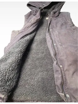 Vtg Women's Carhartt Hooded Vest Large Faded Purple Grey Sherpa Lined Canvas thumbnail 4