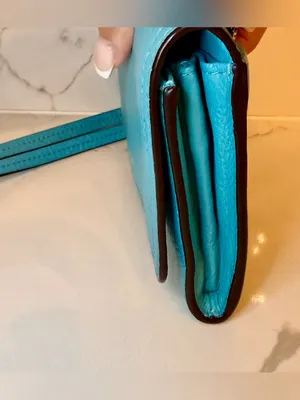 Coach Foldover Crossbody Wallet Bag Robin's Egg Blue Pebbled Leather thumbnail 11