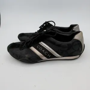 Coach Jayme Black Signature Monogram Sneakers Silver Metallic Q582 Womens 5M Y2K thumbnail 2
