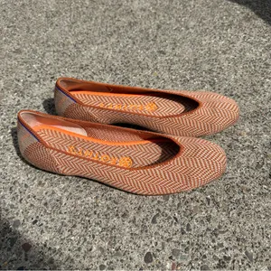 Rothy’s Retired Orange Merino Wool Camel Herringbone Square Toe Flats thumbnail 6