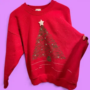 Cute vintage 80s broken in ugly holiday sweatshirt hand painted christmas tree thumbnail 1