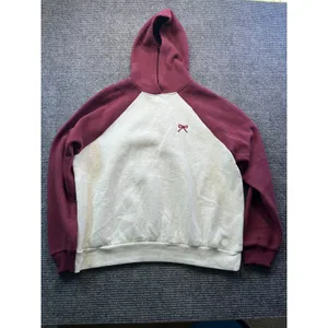 Edikted Womens Burgundy Grey Melange Raglan Bow Embroidered Fleece Hoodie XS thumbnail 3