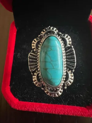 Boho Turquoise Oval Shape Gemstone Boho Statement Ring Size 6 Blue thumbnail 2