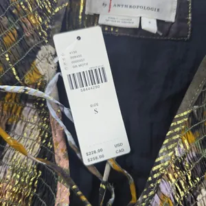 Anthropologie NWT Blair Maxi Dress Long Sleeve Smocked Gold‎ Metallic Detail S thumbnail 8