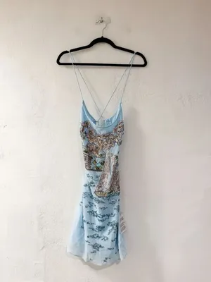 NEW Asos Design Sequin Boat Mini Slip Dress in Blue Size 2 thumbnail 2