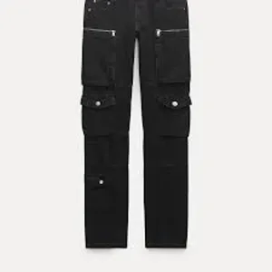 ZARA Slim Cargo JEANS Black GOTH GRUNGE PUNK 90s Size 0 Mid Rise XS NWT thumbnail 2