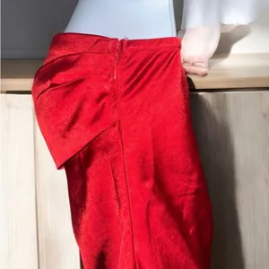 MORE TO COME Paloma Strapless Mini Dress Red Satin Ruched RuffleRevolve Medium thumbnail 7