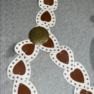 Classic White /brown Women's belt with heart shaped design and brass like buckle thumbnail 8