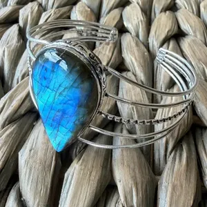 Large Labradorite Cuff Bracelet Silver Plated Blue Flash Adjustable thumbnail 3