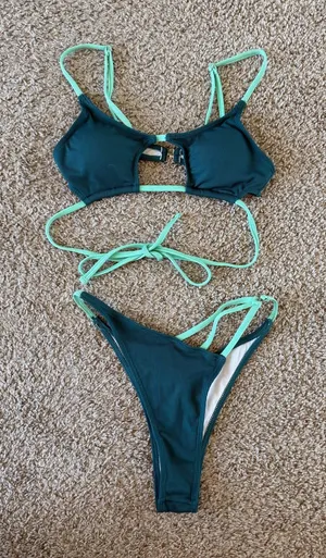 Zaful Teal & Mint Ribbed Two-Piece Bikini thumbnail 1