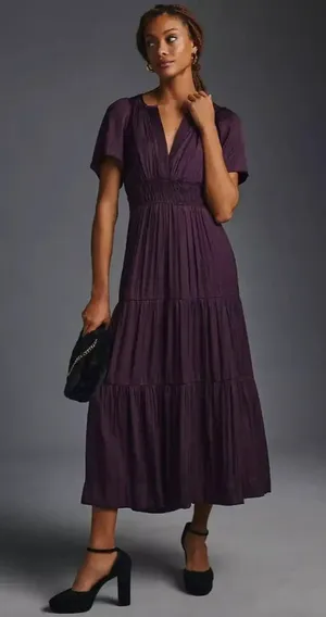 NWT Anthropologie Somerset Maxi in Dark Purple Satin Lumensilk Edition Dress S thumbnail 1