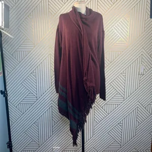 CAbi Port Wine‎ Fringe Wrap Cardigan Sweater thumbnail 3
