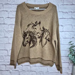 NWT Blu Pepper Horse Knit Sweater L Oversized Western Boho Equestrian Flecked thumbnail 2
