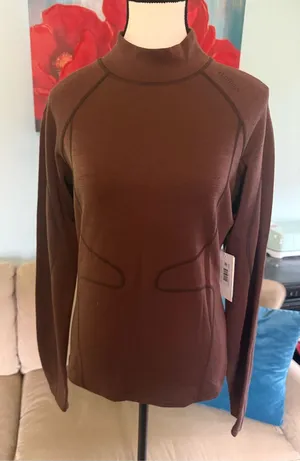 Halfdays Fay Merino Base Layer Top Women's L Brown Mock Neck Long Sleeve Wool thumbnail 1