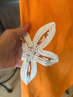 LaLavon Orange Cotton Floral Appliqué Shift Dress thumbnail 7