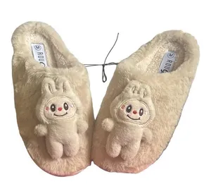 Rouge Plush Beige Slippers with Labubu Character Detail Size Medium 7/8 thumbnail 1