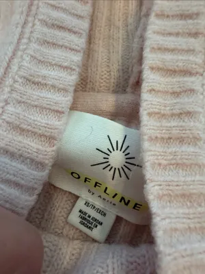 Offline by Aerie Cropped Ribbed Hoodie in Pink Size XS - C33-045 thumbnail 2