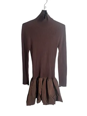 Anthropologie En Saison Giovanna Mixed Media Mini Dress in Brown NWT L thumbnail 2