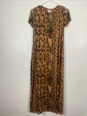 Steve Madden Leopard Mesh Maxi Dress Slit EUC Size M thumbnail 3