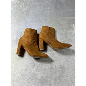 Tan Faux Suede Block Heel Ankle Boots Western Boho Indie Size 8 thumbnail 2