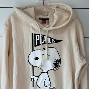 ZARA Peanuts Snoopy Cream Hoodie Sz M thumbnail 5