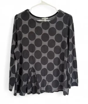 Habitat Top Womens Large Gray Polka Dot 3/4 Sleeve Knit Artsy Art To Wear FLAW thumbnail 1