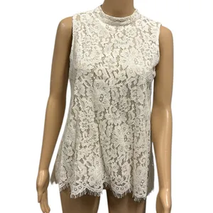 Rose + Olive Cream Sleeveless High Neck Lace Overlay Keyhole Back Top Blouse S thumbnail 3